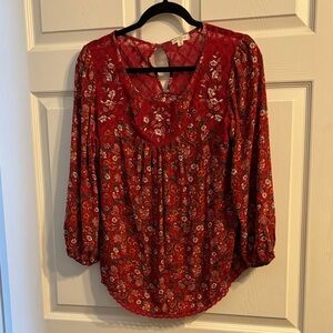 Chic Red Floral Blouse